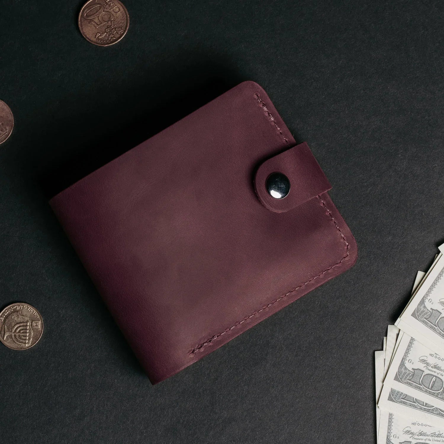 Leather Bi-fold Wallet with Coin Pouch