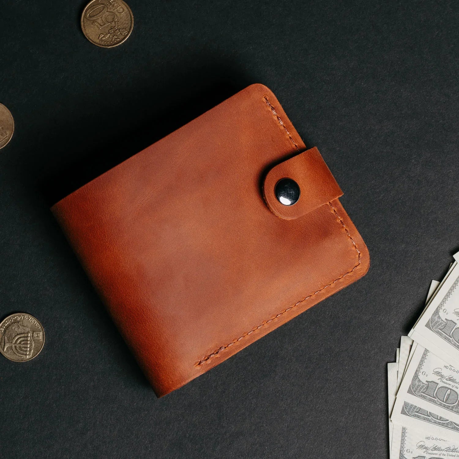 Leather Bi-fold Wallet with Coin Pouch