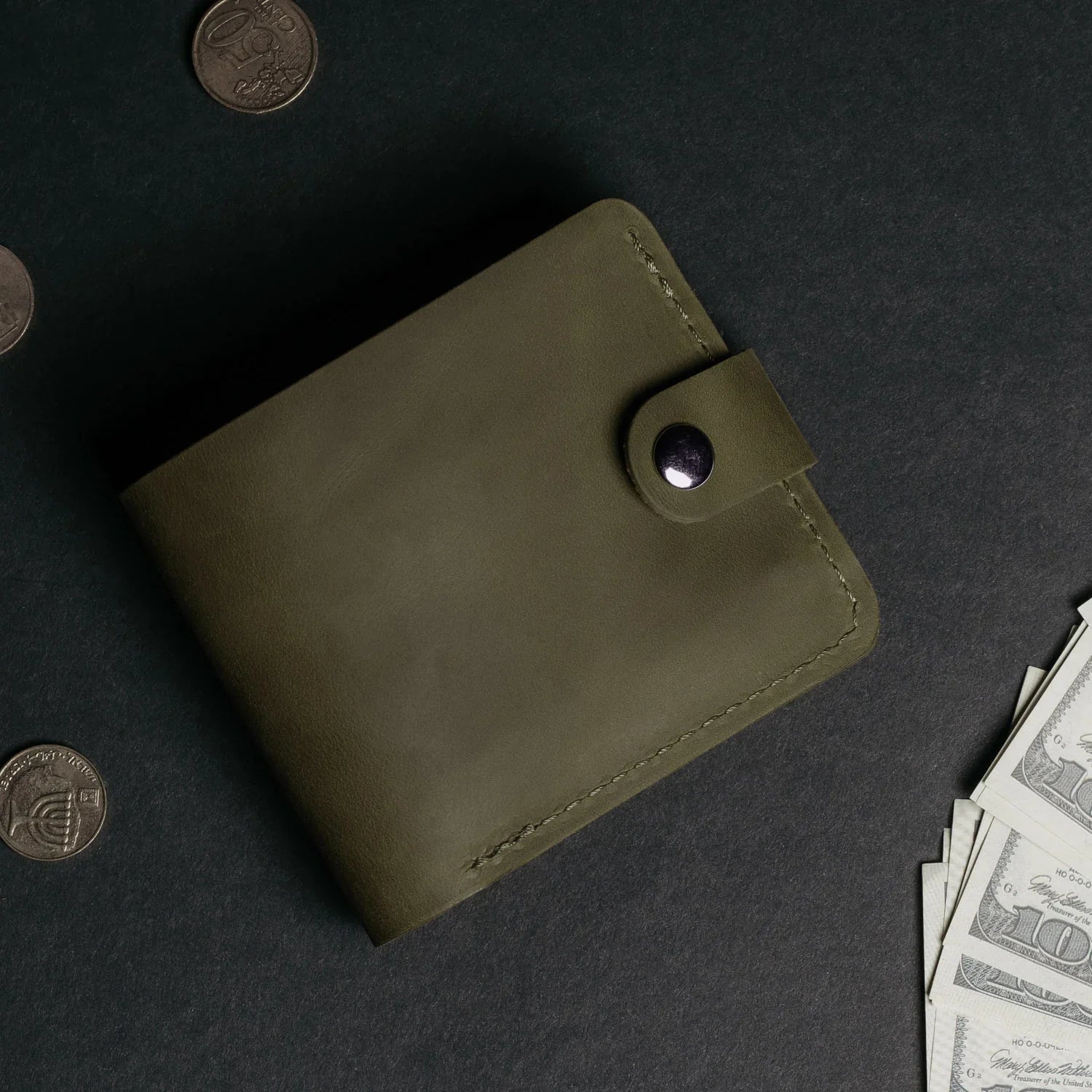 Leather Bi-fold Wallet with Coin Pouch