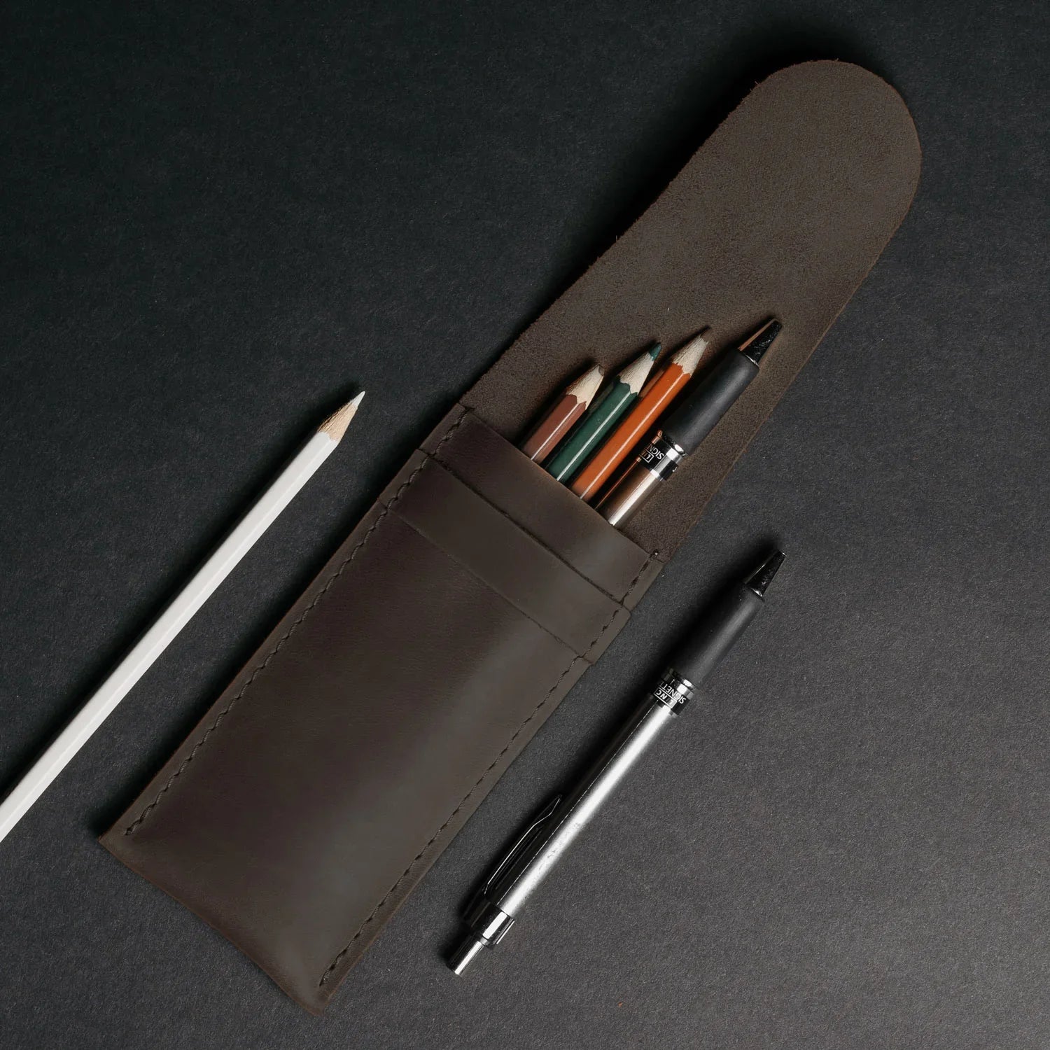 Vintage Leather Pen & Pencil Pouch - Case for Pens