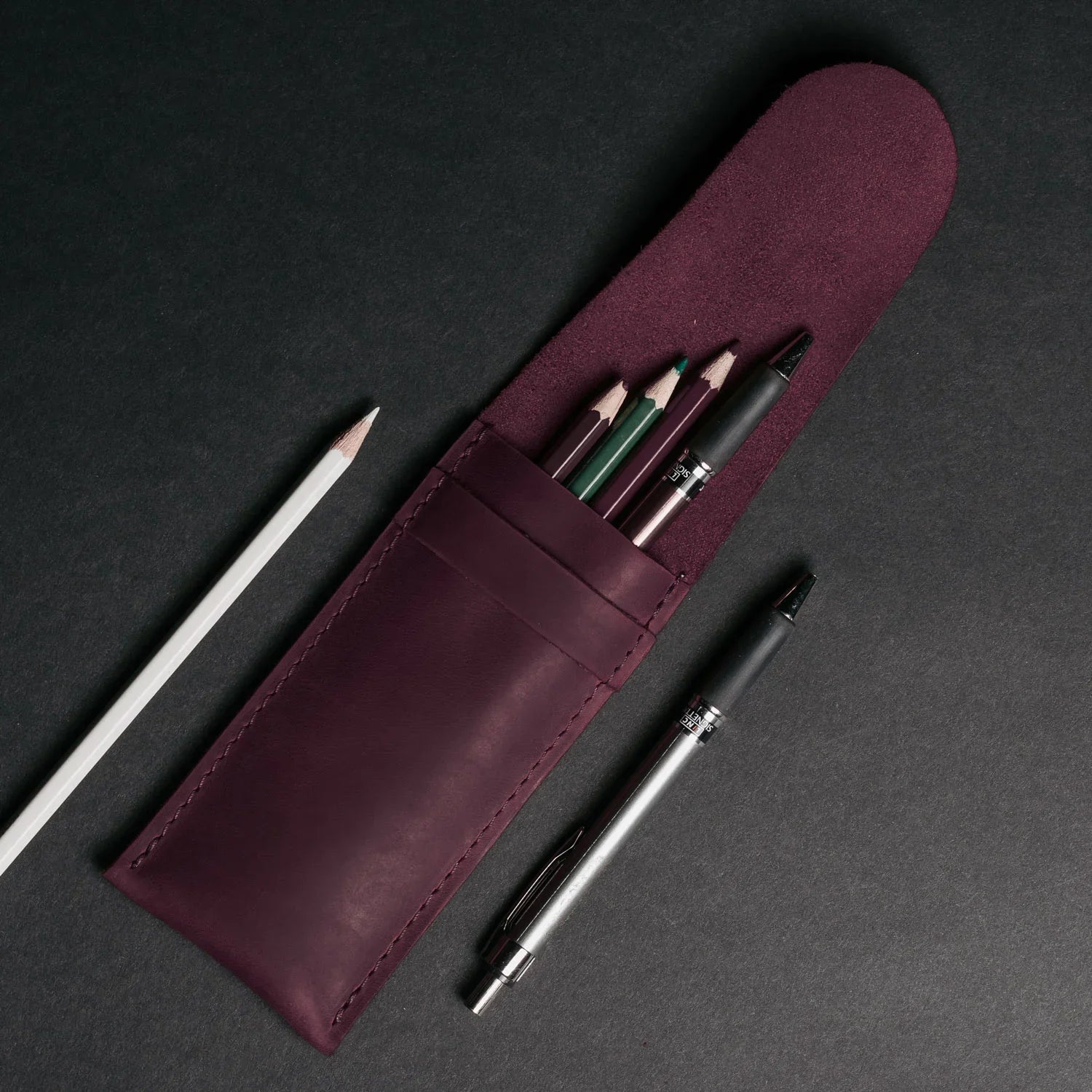 Vintage Leather Pen & Pencil Pouch - Case for Pens
