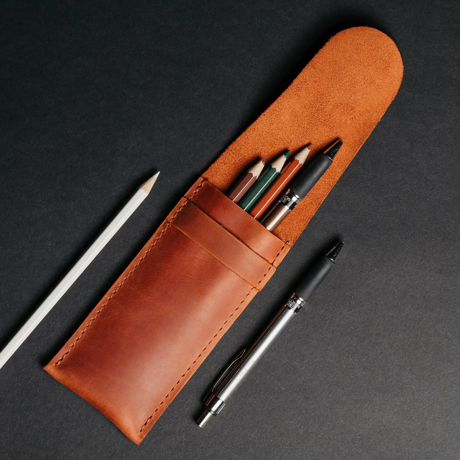 Vintage Leather Pen & Pencil Pouch - Case for Pens