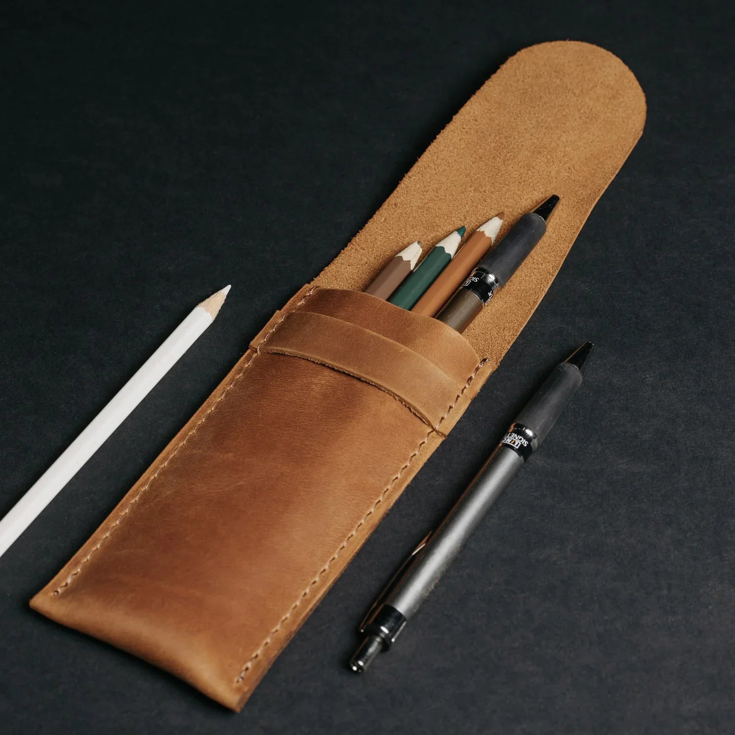 Vintage Leather Pen & Pencil Pouch - Case for Pens