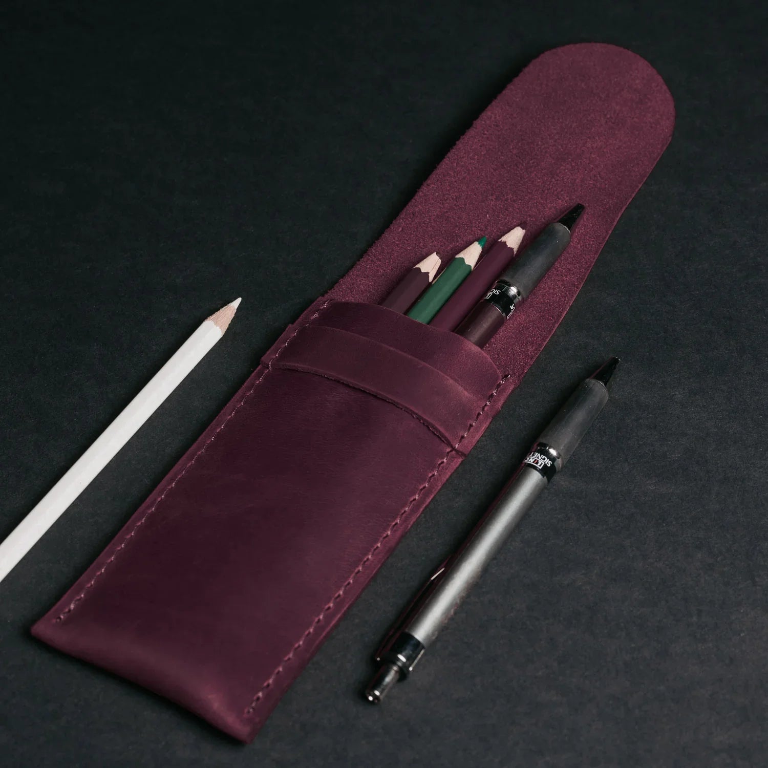 Vintage Leather Pen & Pencil Pouch - Case for Pens