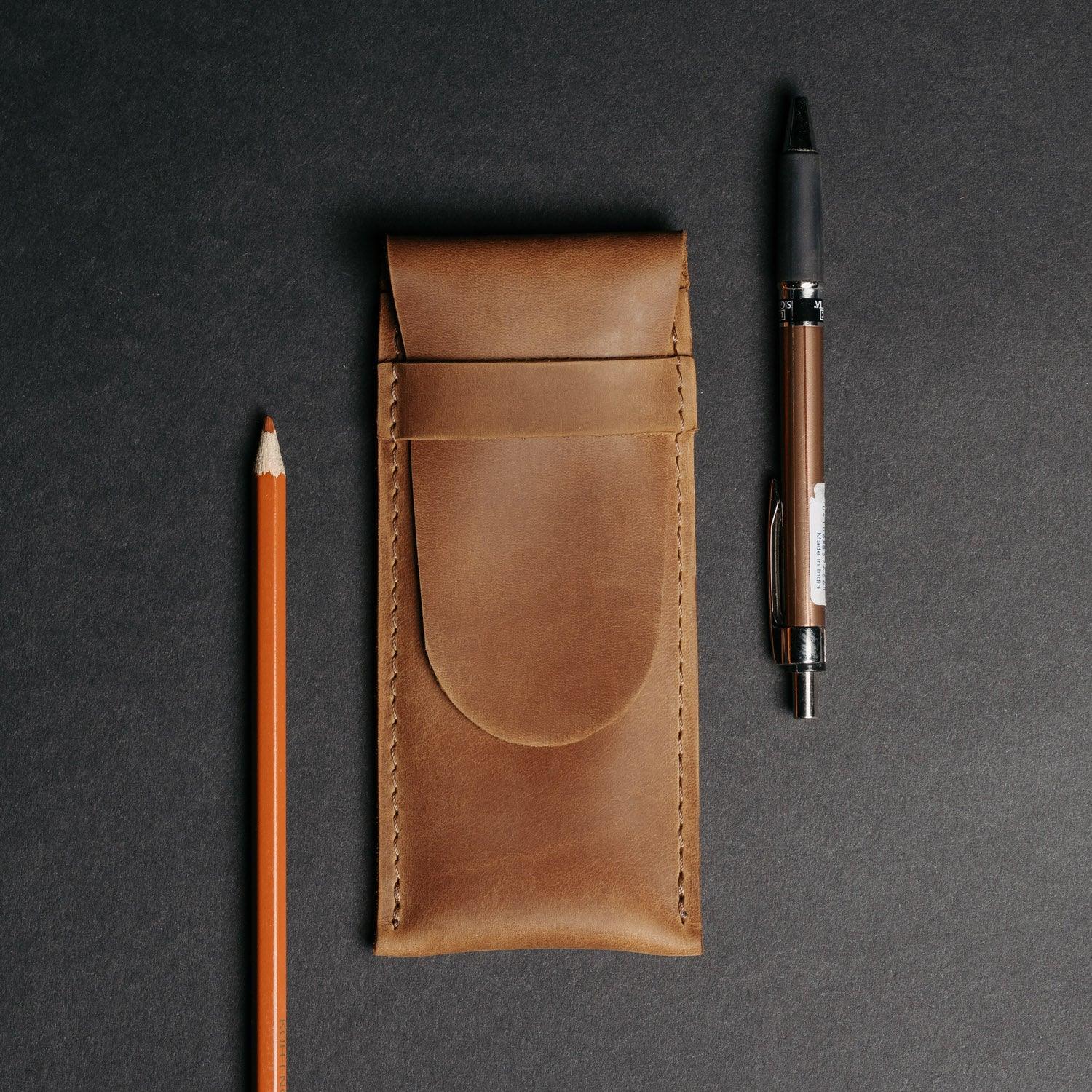 Vintage Leather Pen & Pencil Pouch - Case for Pens