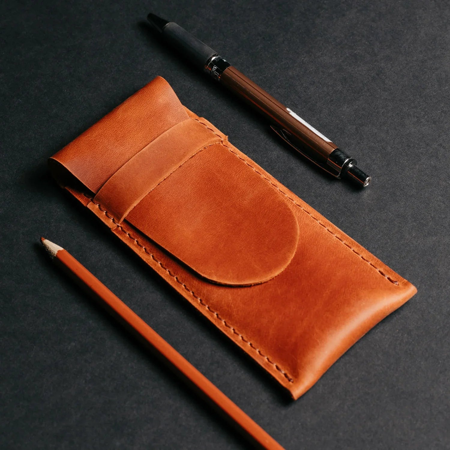 Vintage Leather Pen & Pencil Pouch - Case for Pens