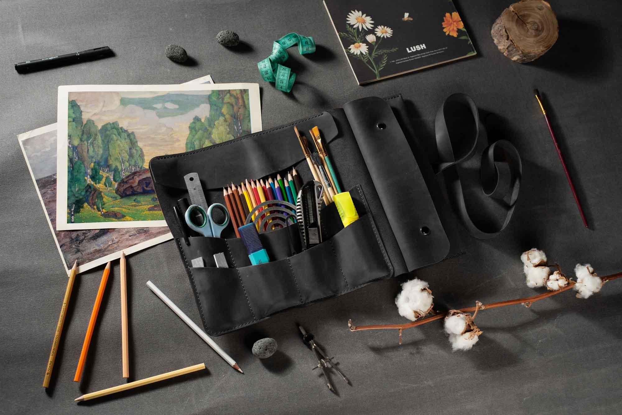 Artist’s Brush and Tool Roll – Handmade in Waxed Leather
