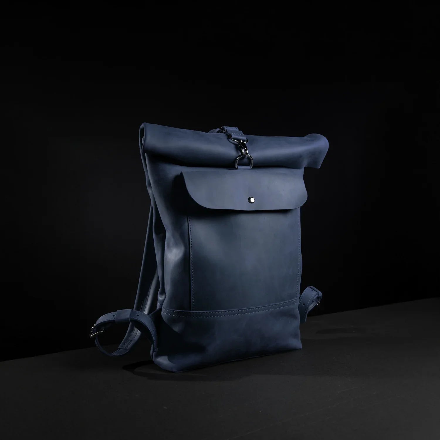 Matte Leather Roll Top Backpack