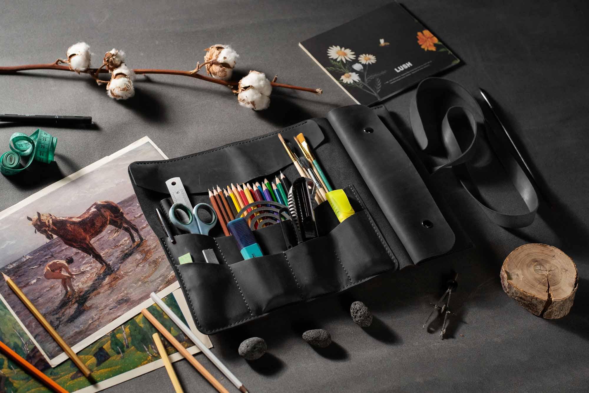 Artist’s Brush and Tool Roll – Handmade in Waxed Leather