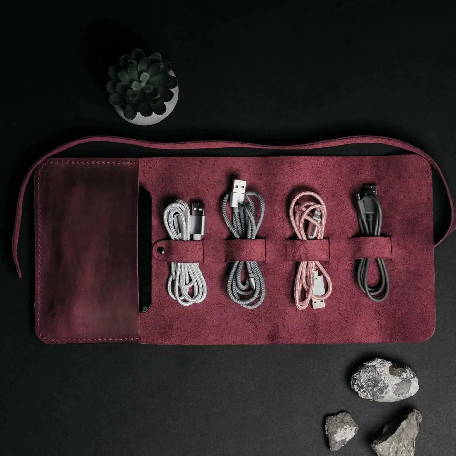 Waxed Leather Roll-Up Organizer – Cables & Tools Wrap