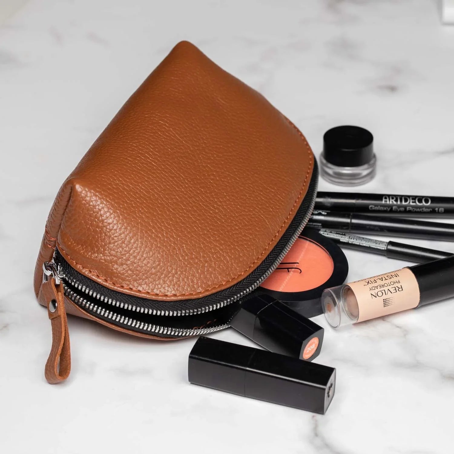 Full Grain Leather Makeup Bag for Women | Mirana