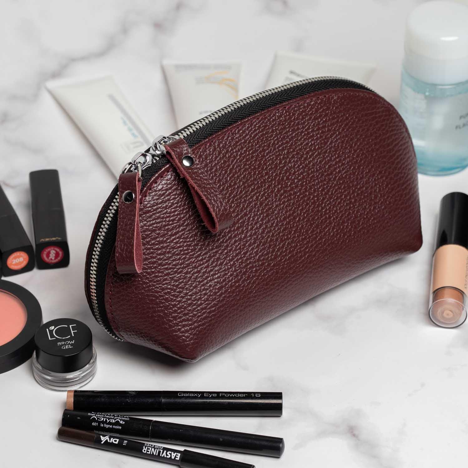 Full Grain Leather Makeup Bag for Women | Mirana
