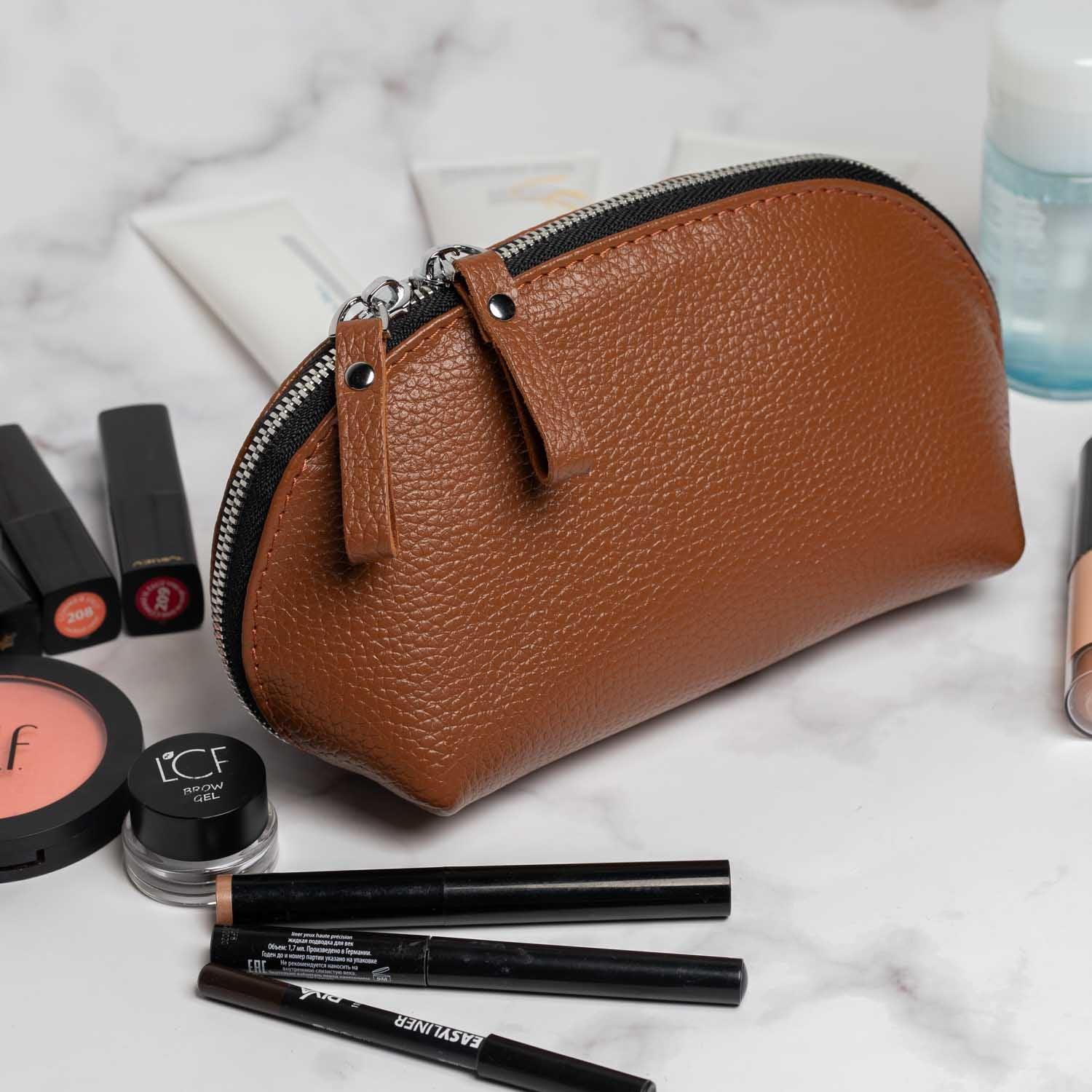 Full Grain Leather Makeup Bag for Women | Mirana