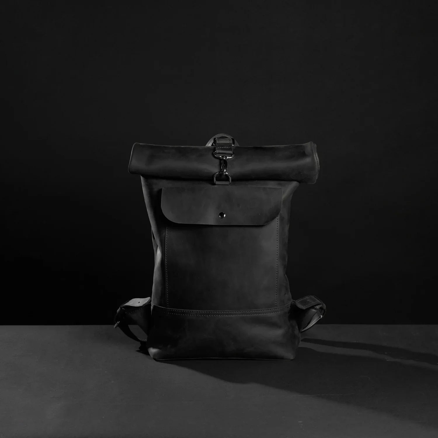 Matte Leather Roll Top Backpack