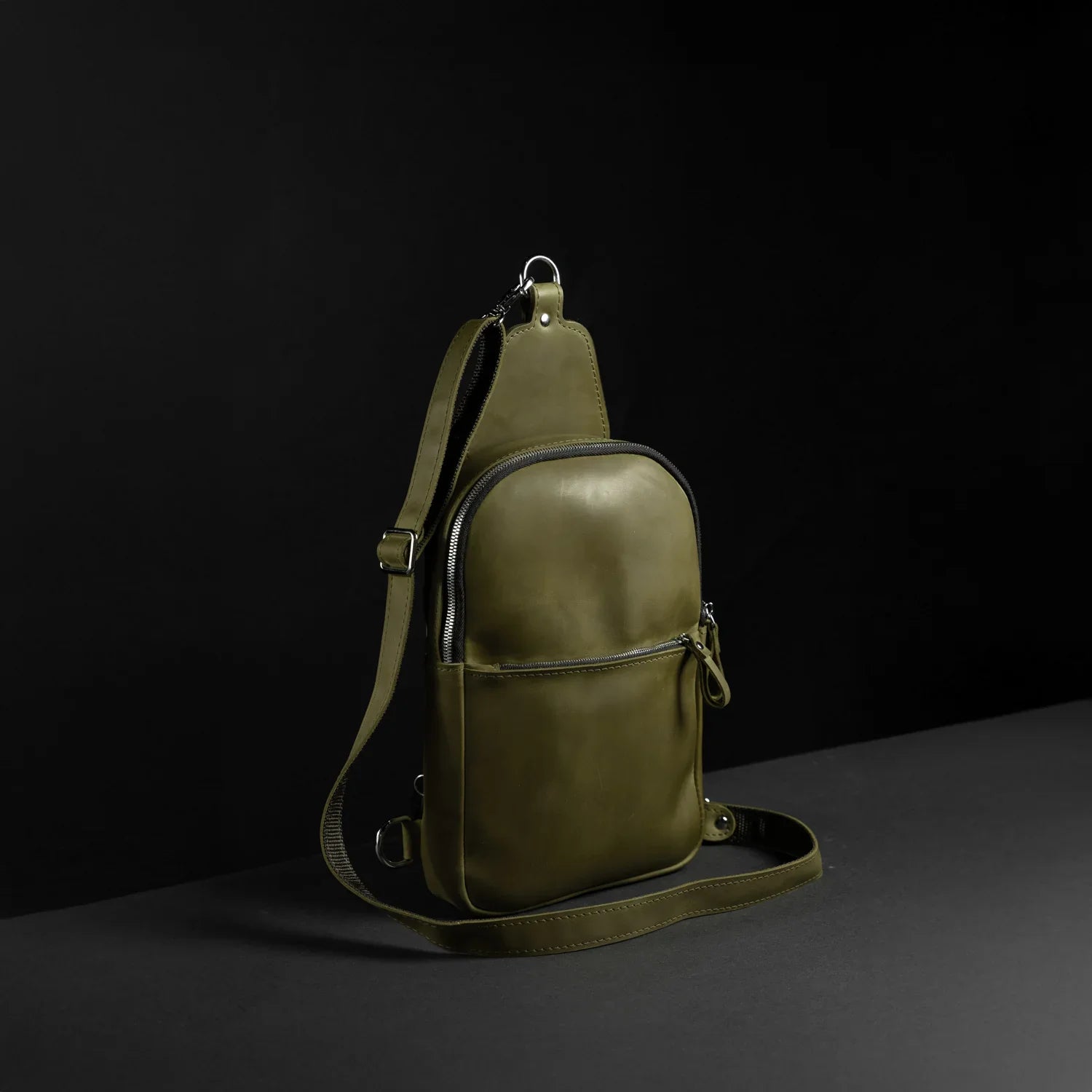 Matte Waxed Leather Sling Bag – Slim Crossbody & Semi-Backpack