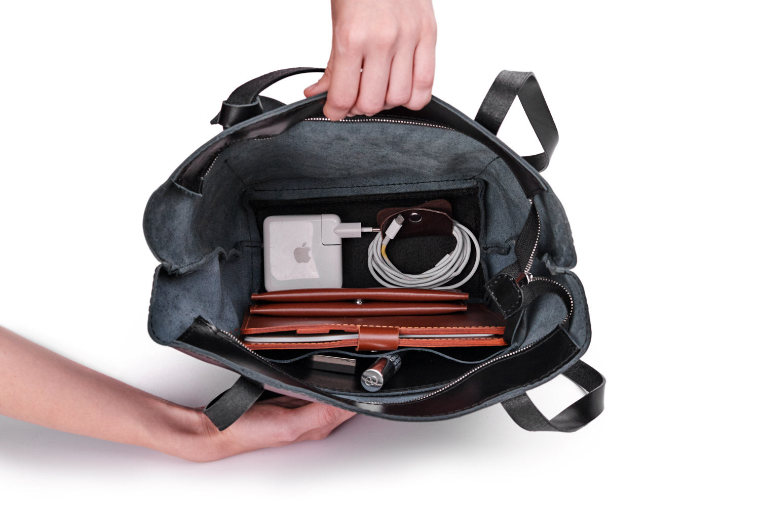 Everyday Smooth Leather Tote Bag with Pouch Inside