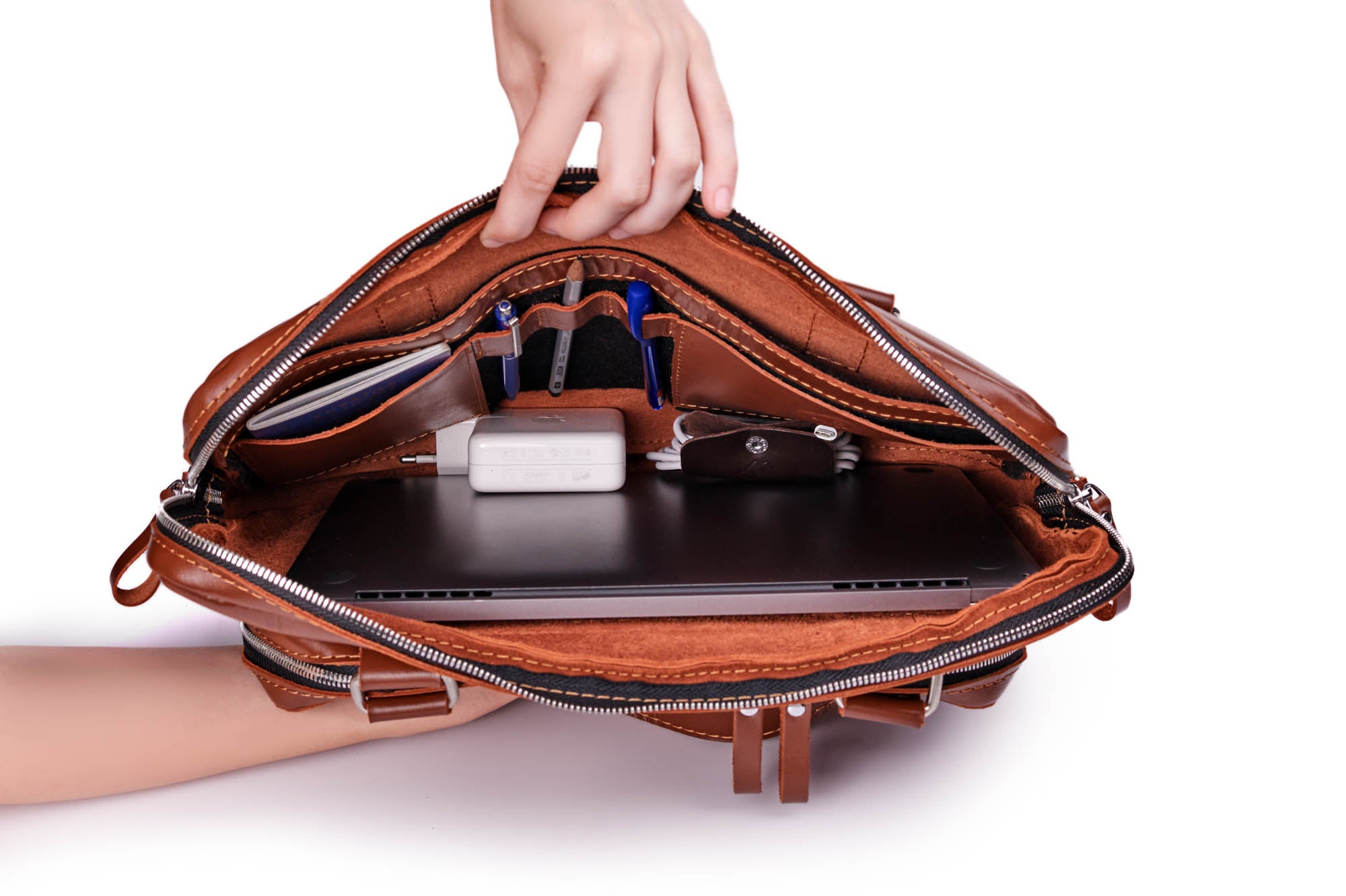 Leather Laptop Briefcase with Organizer – Smooth Finish