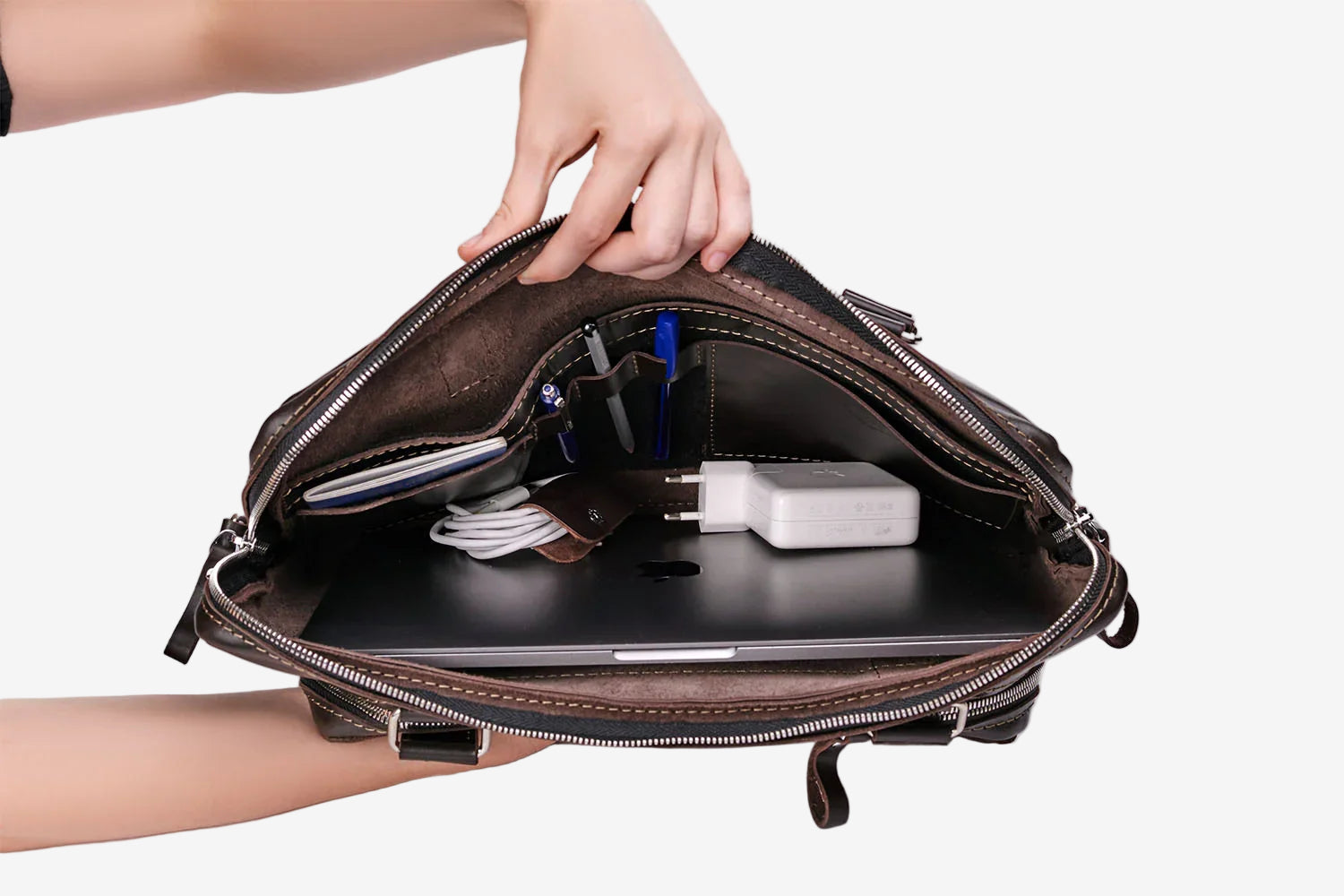 Leather Laptop Briefcase with Organizer – Smooth Finish