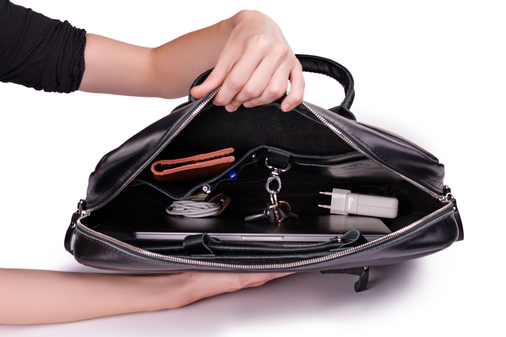 Men's Zippered Leather Briefcase – Work & Everyday Laptop Bag