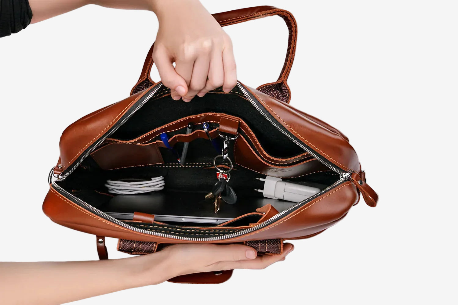Men's Zippered Leather Briefcase – Work & Everyday Laptop Bag