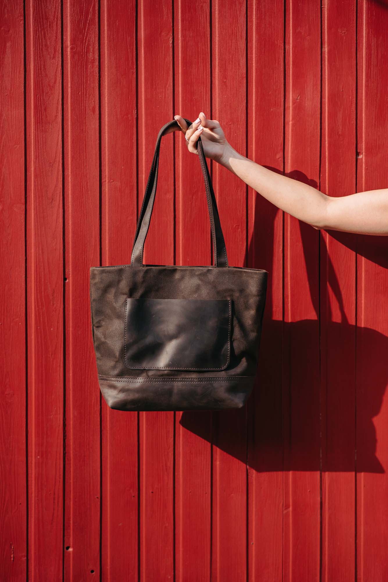Women's Waxed Canvas Tote Bag with Leather Straps for Daily Use