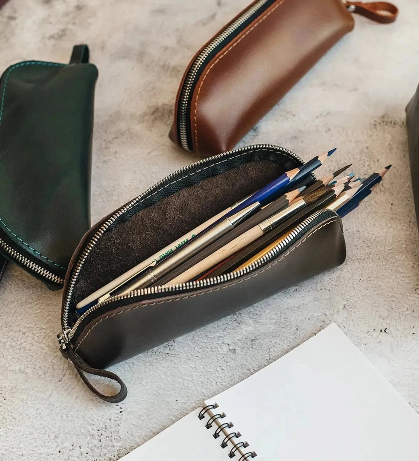 Zippered Leather Case for Pens, Pencils & Small Tools