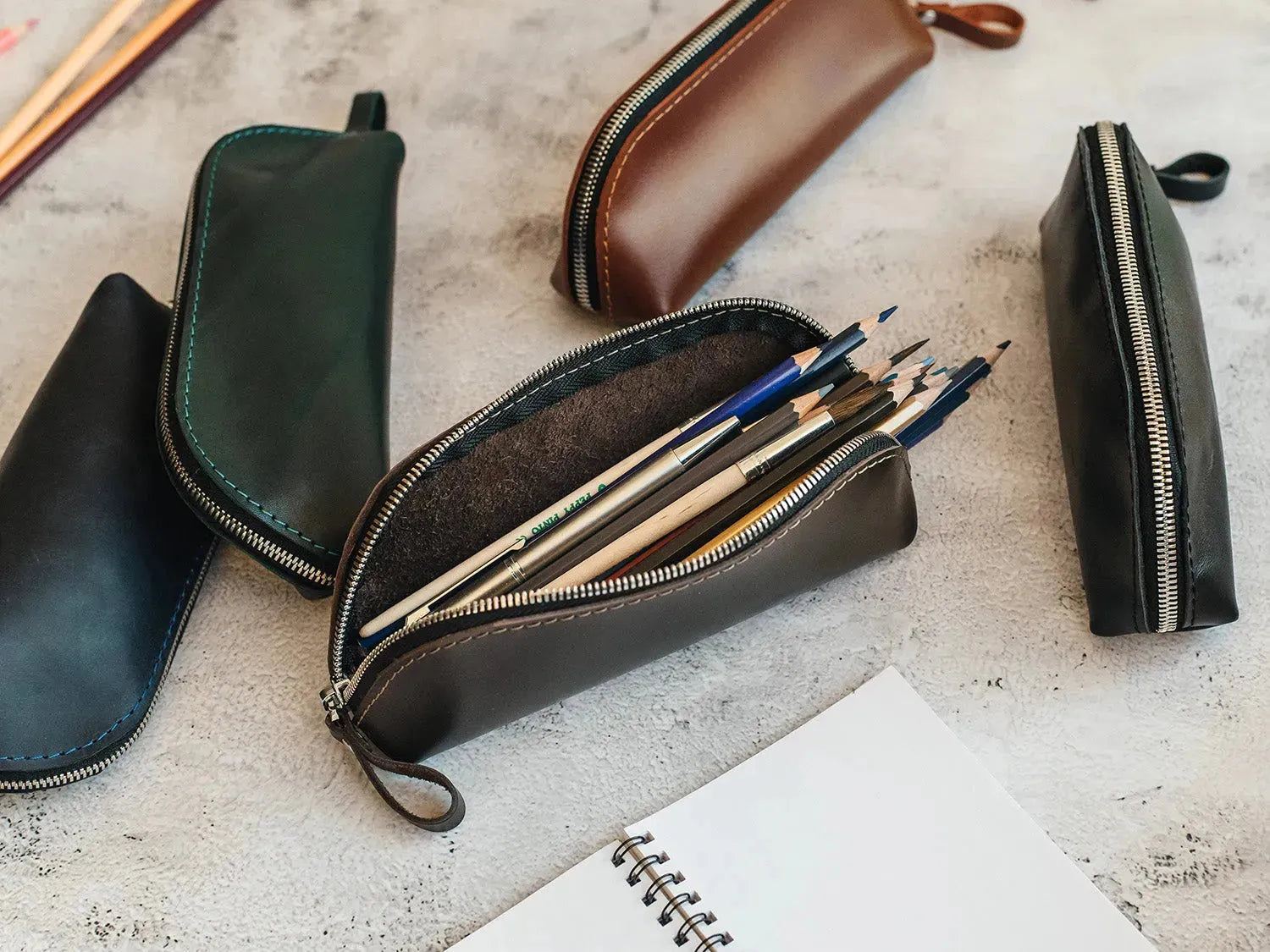 Zippered Leather Case for Pens, Pencils & Small Tools