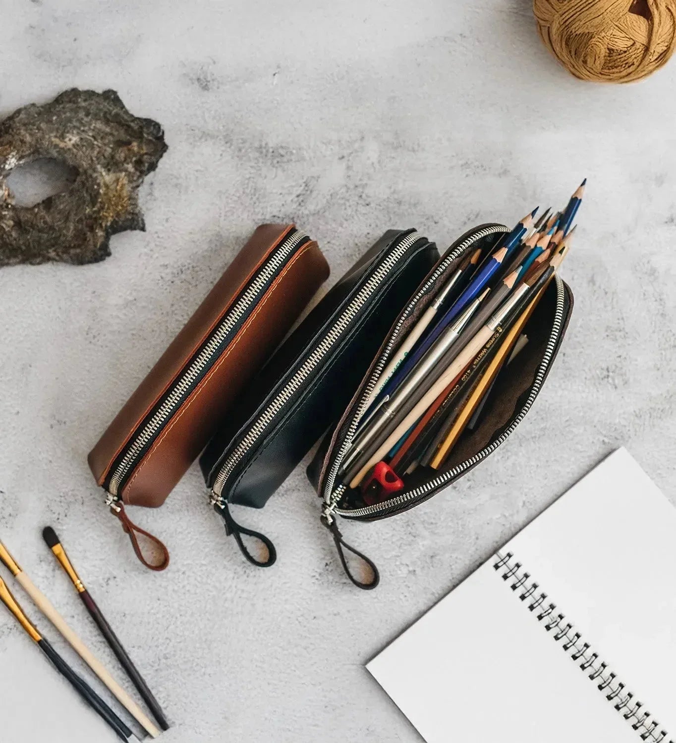 Zippered Leather Case for Pens, Pencils & Small Tools