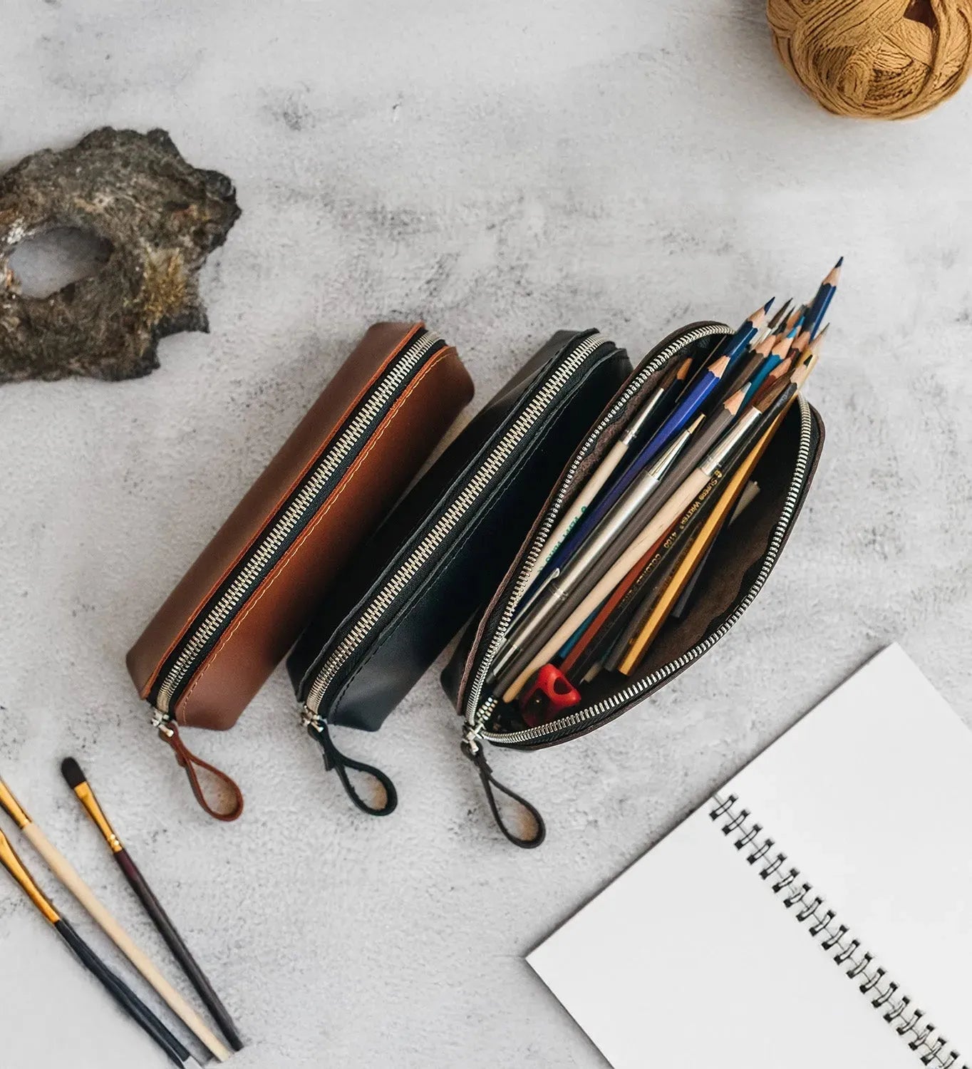 Zippered Leather Case for Pens, Pencils & Small Tools