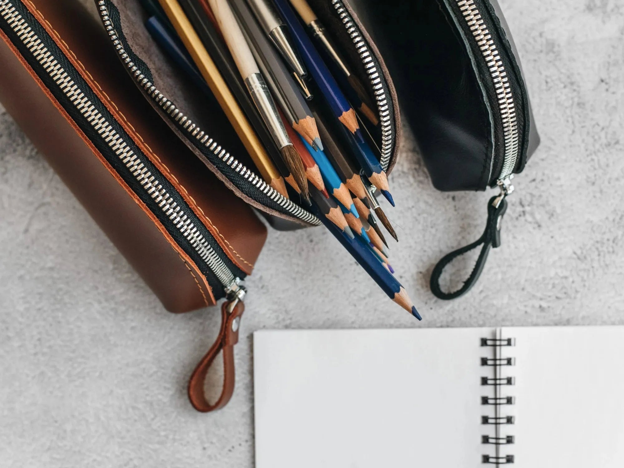 Zippered Leather Pencil Case | Smooth Black - Wenderfarer