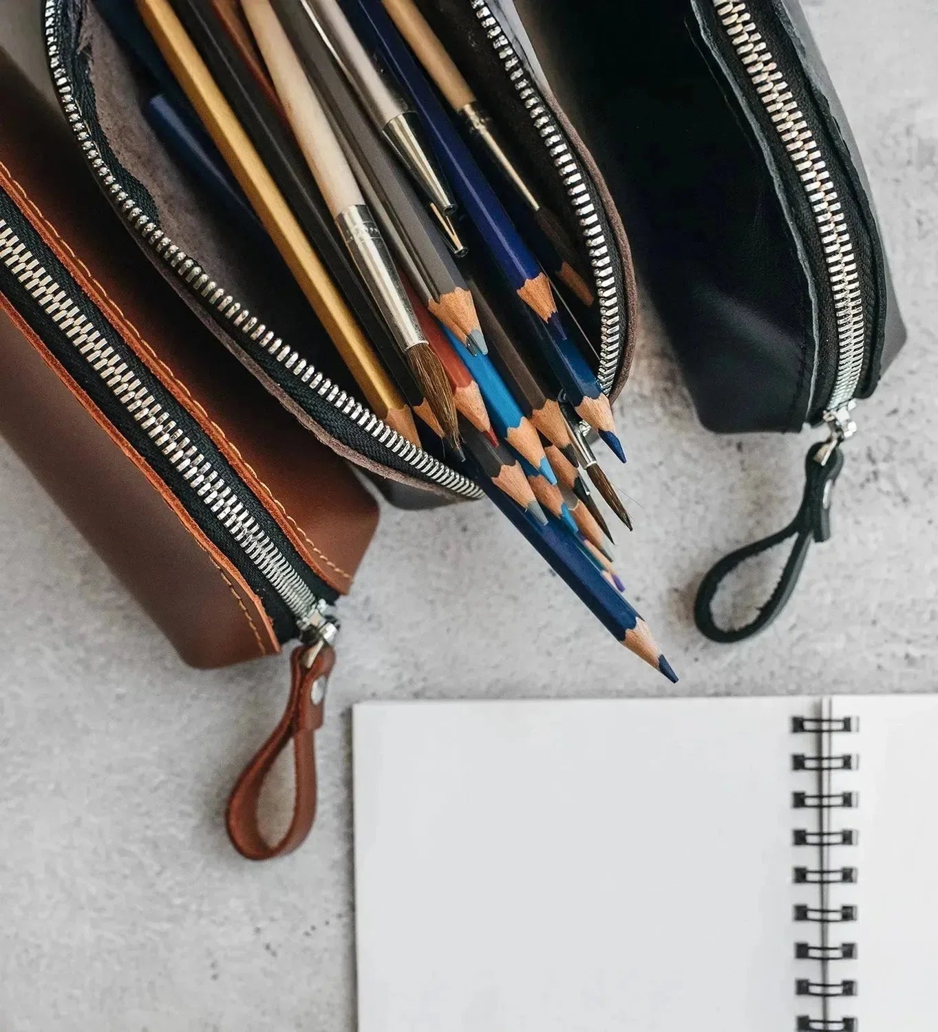 Zippered Leather Case for Pens, Pencils & Small Tools