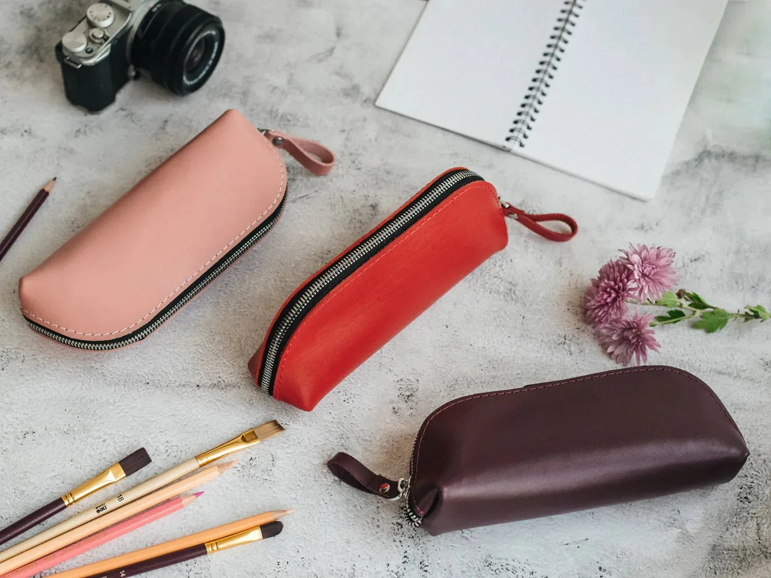 Zippered Leather Case for Pens, Pencils & Small Tools