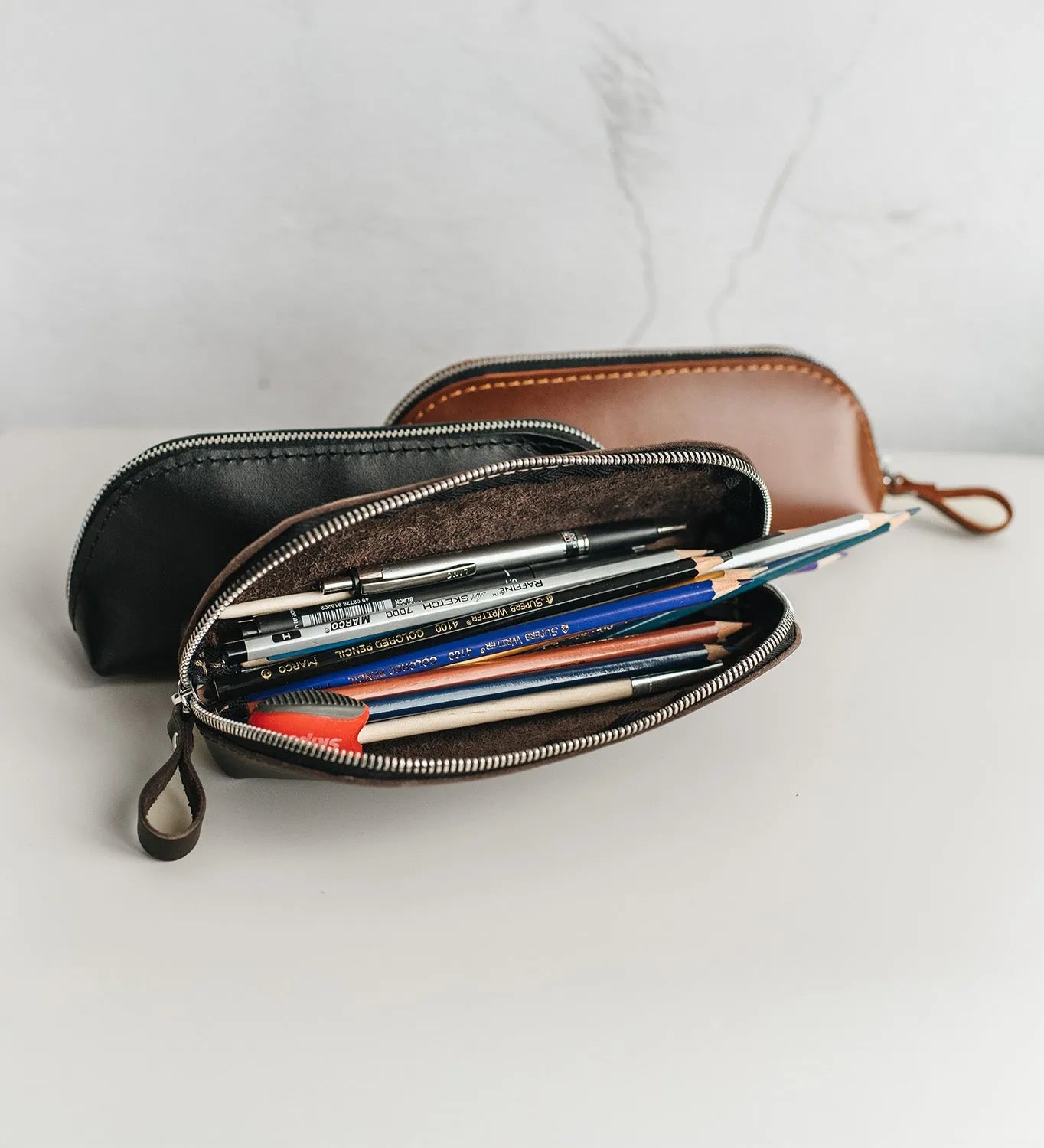 Zippered Leather Case for Pens, Pencils & Small Tools