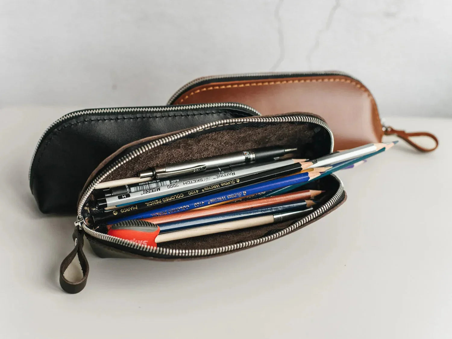 Zippered Leather Case for Pens, Pencils & Small Tools