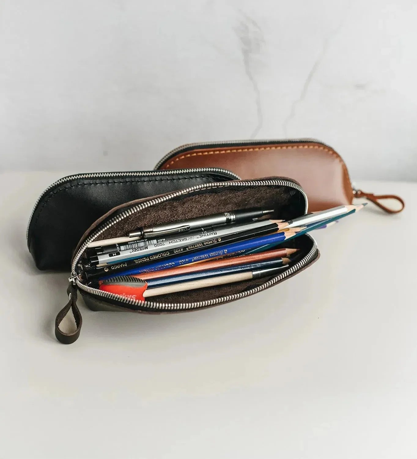 Zippered Leather Case for Pens, Pencils & Small Tools