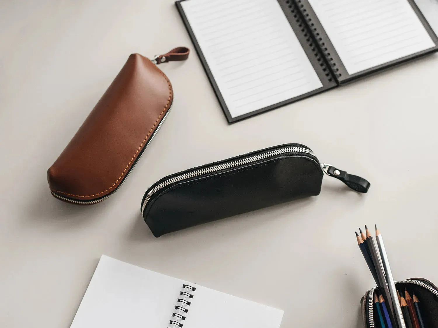 Zippered Leather Case for Pens, Pencils & Small Tools