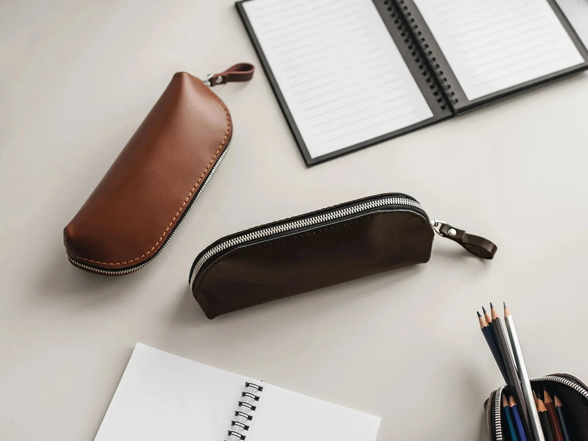 Zippered Leather Case for Pens, Pencils & Small Tools