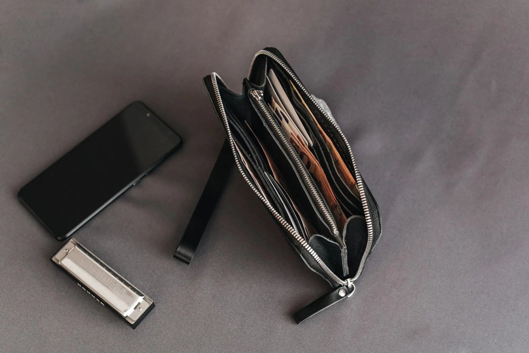 Zip Leather Clutch Wallet | Smooth Black - Wenderfarer