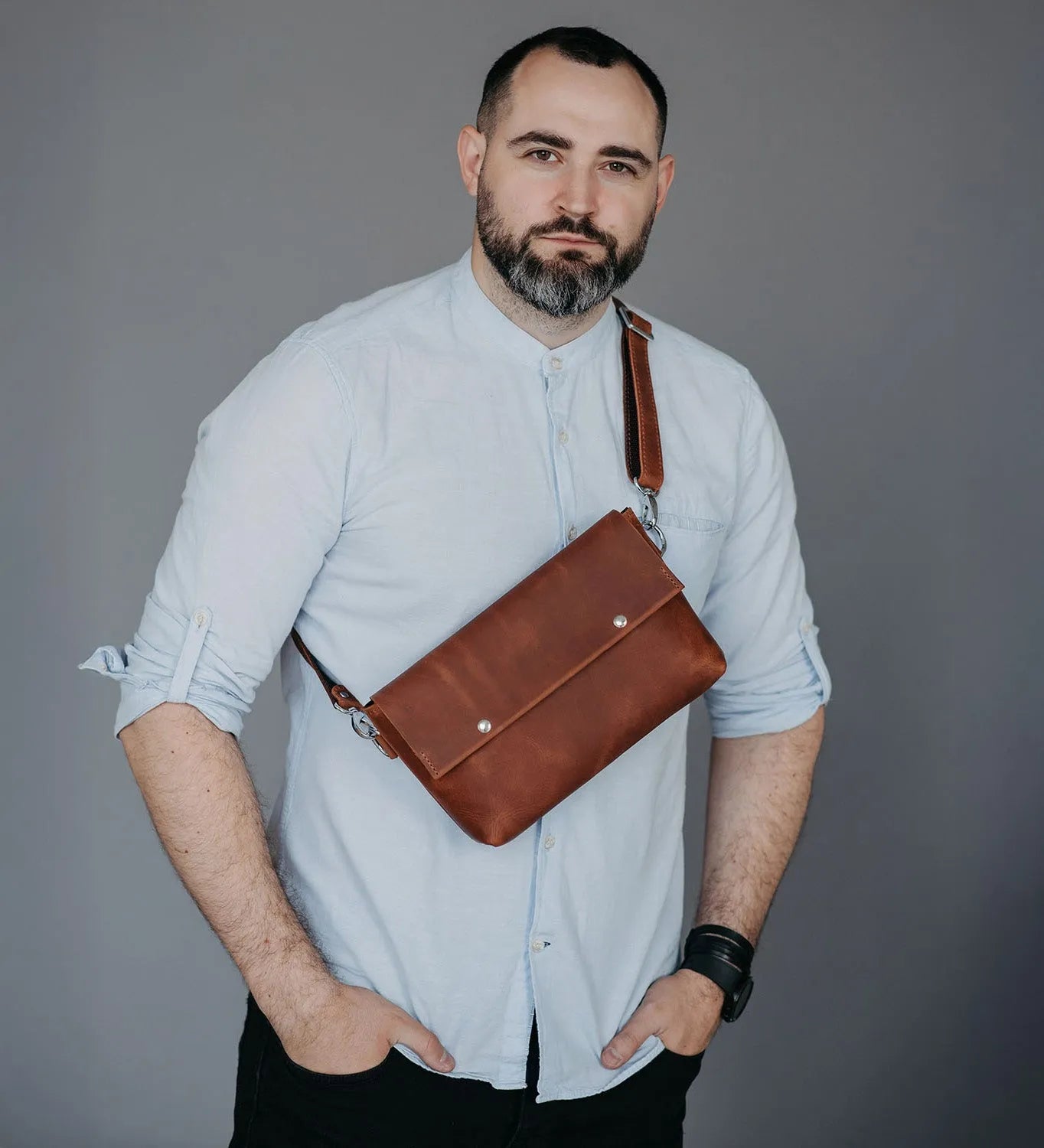 Matte Waxed Leather Unisex Crossbody Bag - Convertible to Waist bag, Clutch