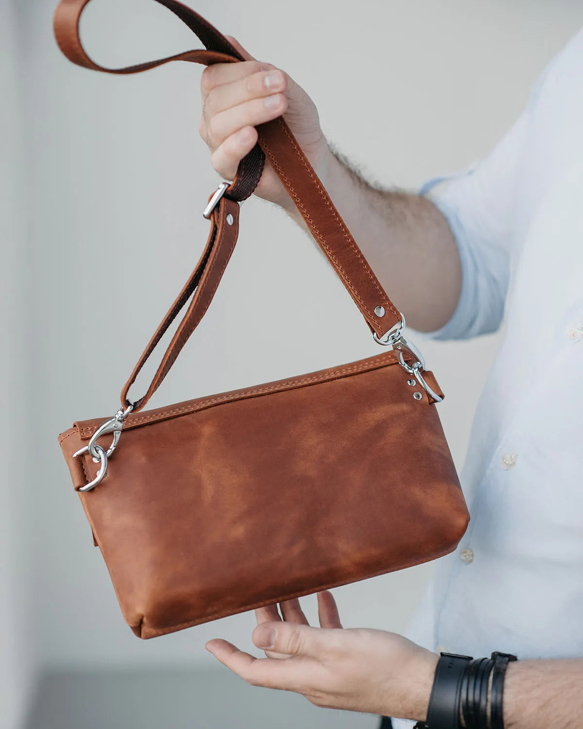 Matte Waxed Leather Unisex Crossbody Bag - Convertible to Waist bag, Clutch