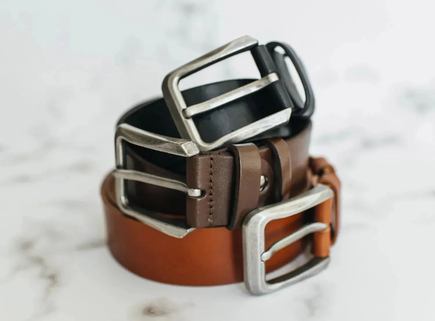 Set of 3 Men’s Belts 1.5" inch wide Vegetable Tanned Leather