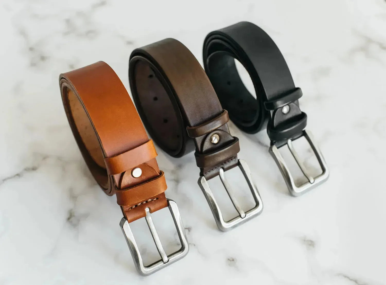 Set of 3 Men’s Belts 1.5" inch wide Vegetable Tanned Leather