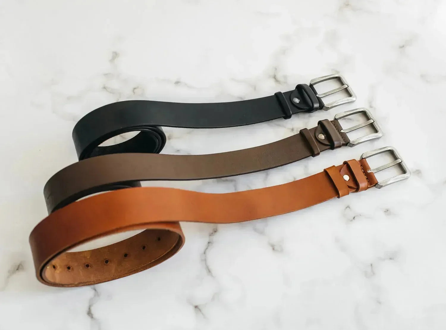 Set of 3 Men’s Belts 1.5" inch wide Vegetable Tanned Leather