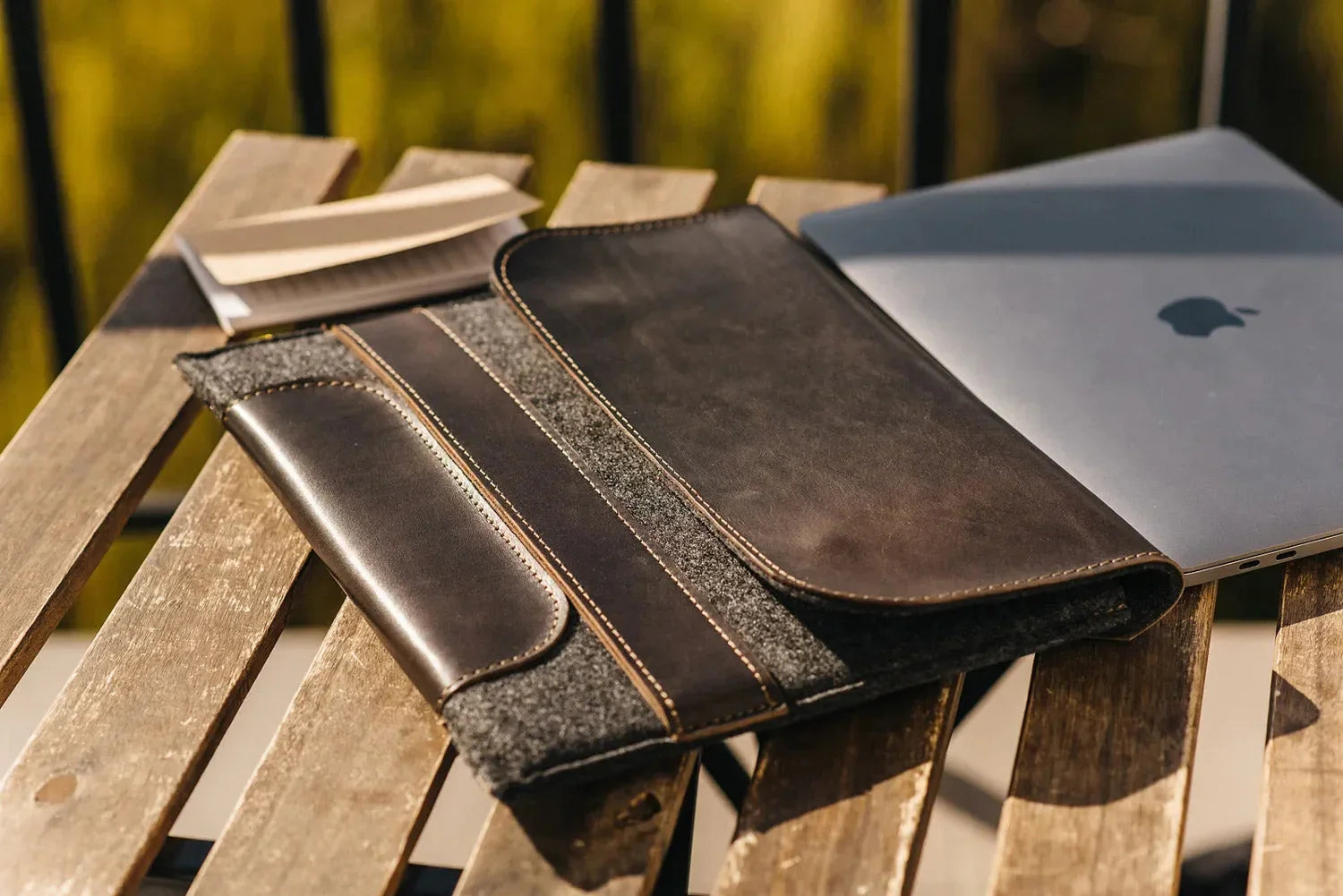 Wool & Leather Laptop Sleeve for Macbook – Magnetic Closure