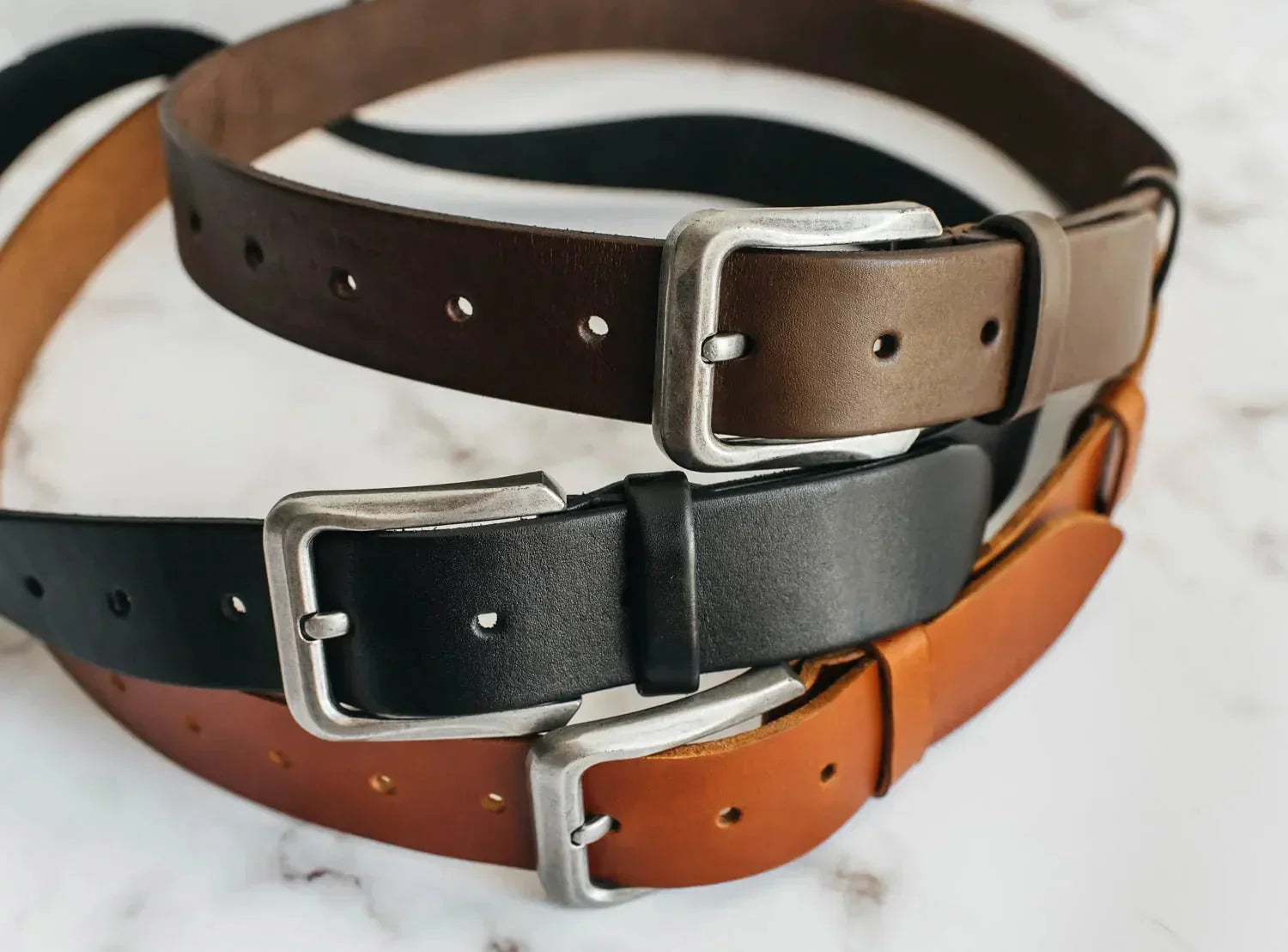 Set of 3 Men’s Belts 1.5" inch wide Vegetable Tanned Leather
