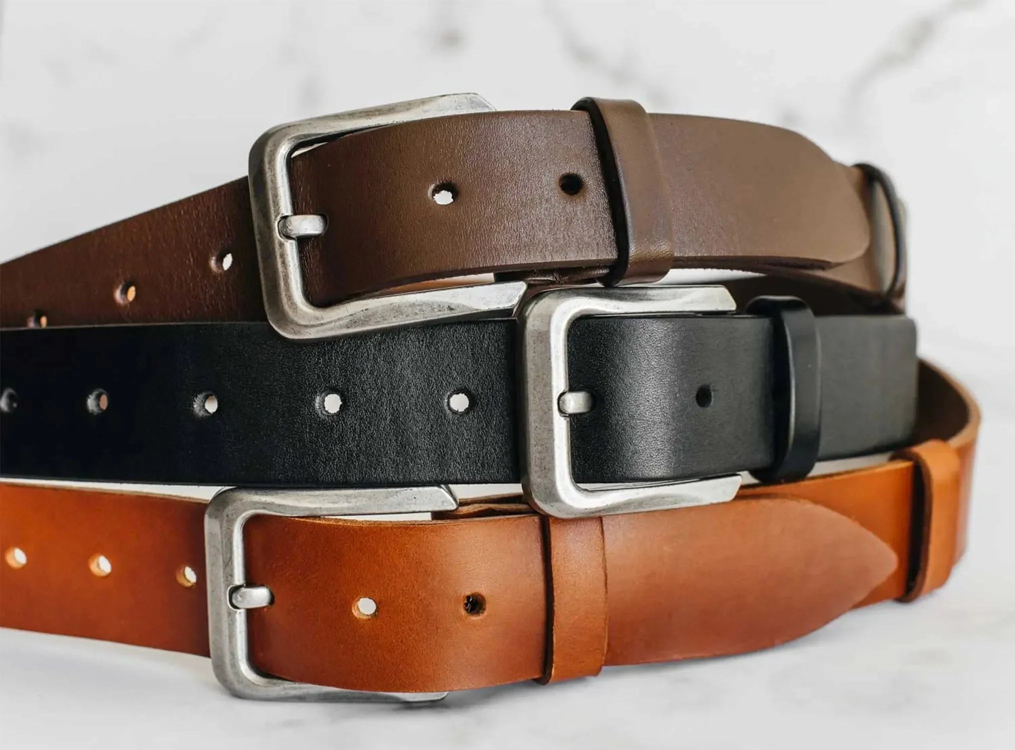Set of 3 Men’s Belts 1.5" inch wide Vegetable Tanned Leather