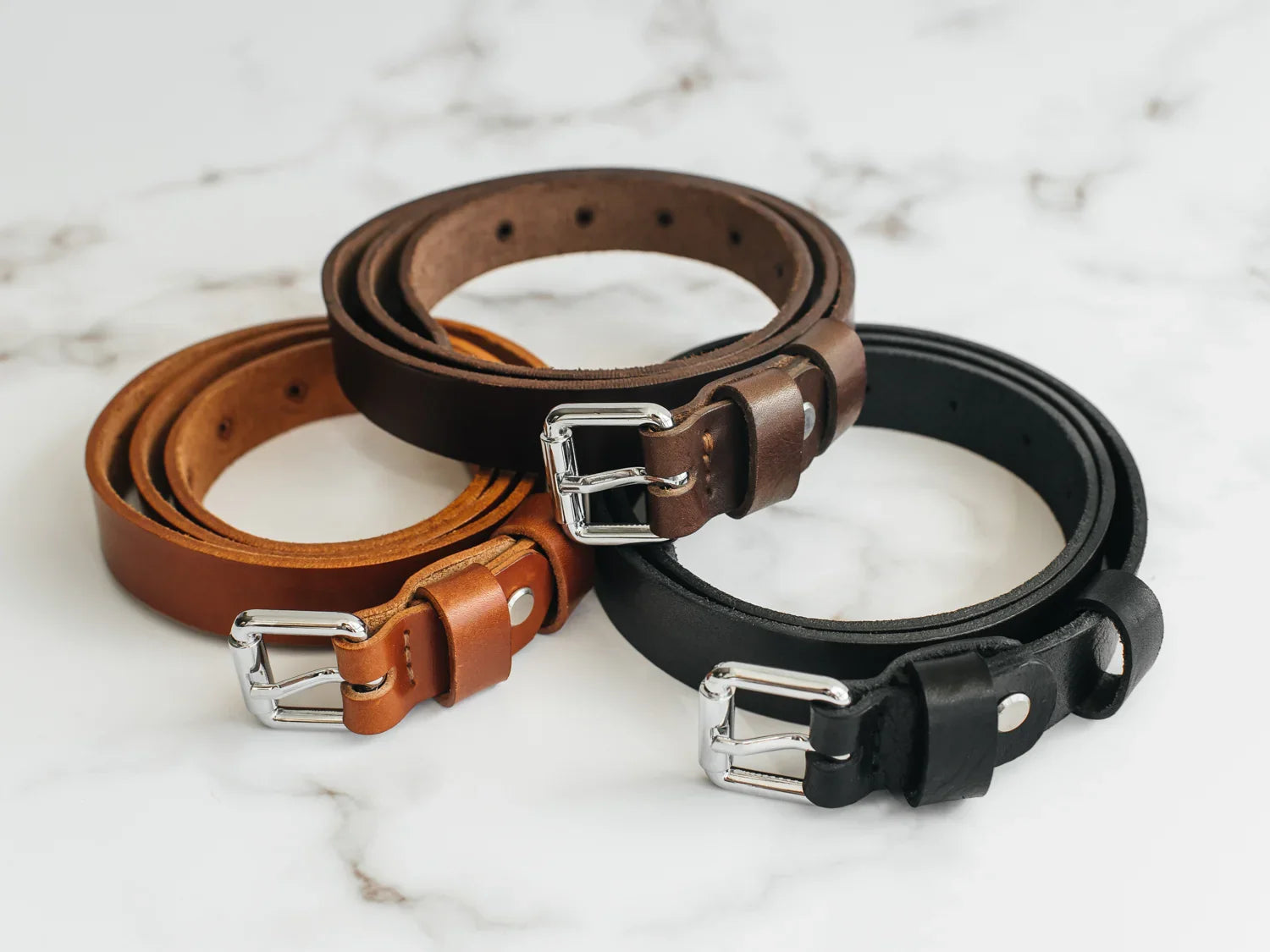 Women's Veg-Tanned Leather Belt – 1” Wide with Elegant Silver Buckle