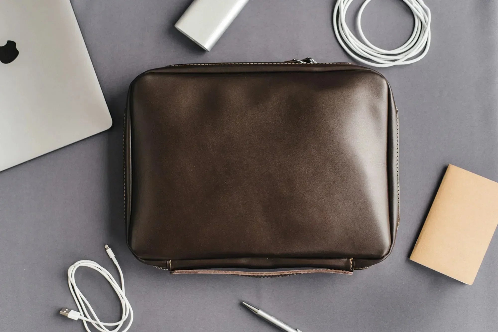 Smooth Leather A4 Folio for Laptop, Cables, Documents