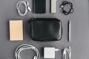 Zippered Leather Organizer for Cables and Tech | Black - Wenderfarer