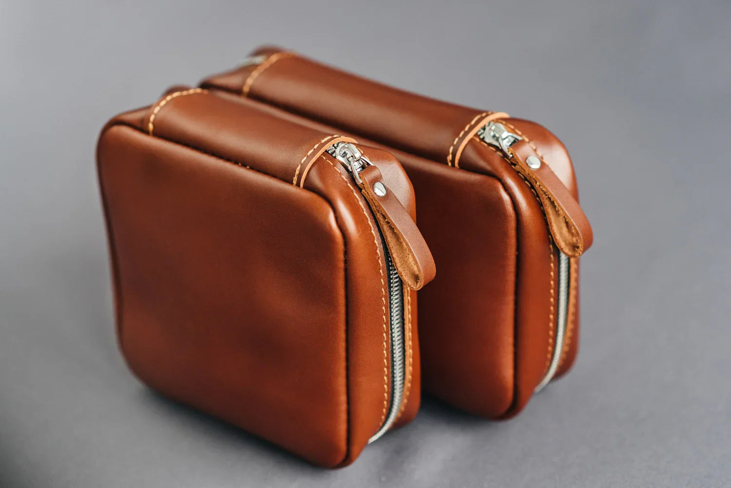 Zippered Leather Cable Organizer with Handle | Travel Tech Pouch